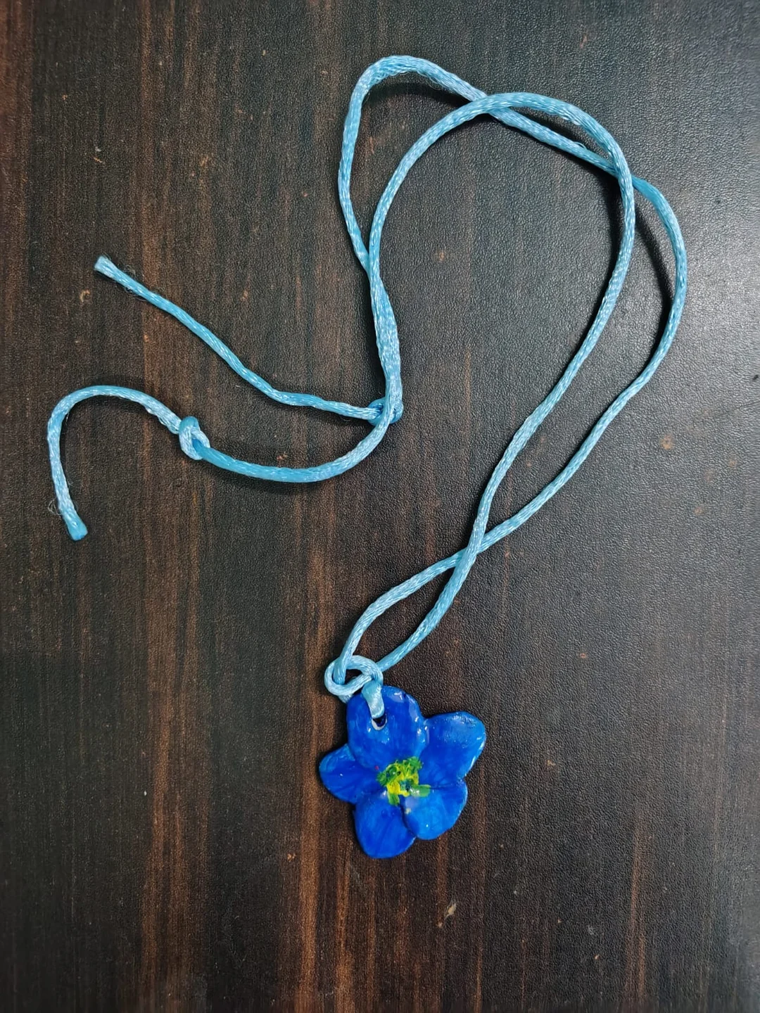 Handmade Blue Flower Clay Pendant Necklace with Adjustable Light Blue Cord Strap Cute Floral Charm Jewellery for Women Girls Boho Handmade Necklace Casual Fashion Pendant Gift for Her image 1