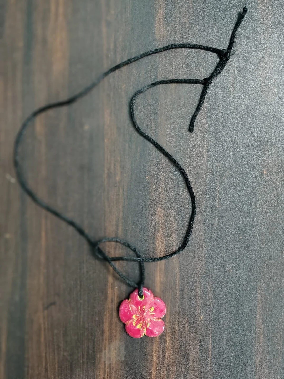 Handmade Pink Flower Clay Pendant Necklace with Adjustable Black Cord Floral Blossom Charm Jewellery for Women Girls Cute Handmade Pendant Gift Fashion Accessories image 1