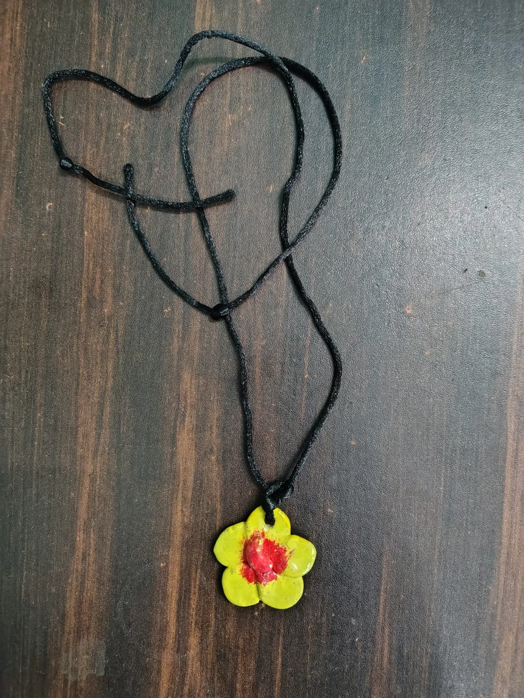 Handmade Lime Green and Red Flower Clay Pendant Necklace with Adjustable Black Cord – Cute Floral Blossom Charm Jewelry for Women & Girls image 1
