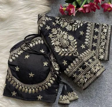 Black Art Silk Blouse With Heavy Handcrafted Zardosi And Sequins Embroidery Featuring Intricate Star Motifs And Sweetheart Neckline Black S thumbnail 1