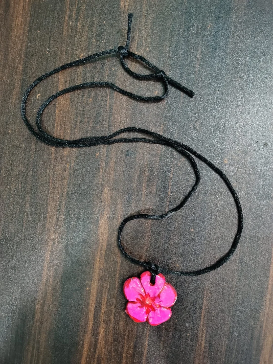 Handmade Hot Pink Flower Clay Pendant Necklace with Adjustable Black Cord for Women Girls – Cute Floral Blossom Charm Handmade Jewellery Gift Boho Fashion Necklace image 1