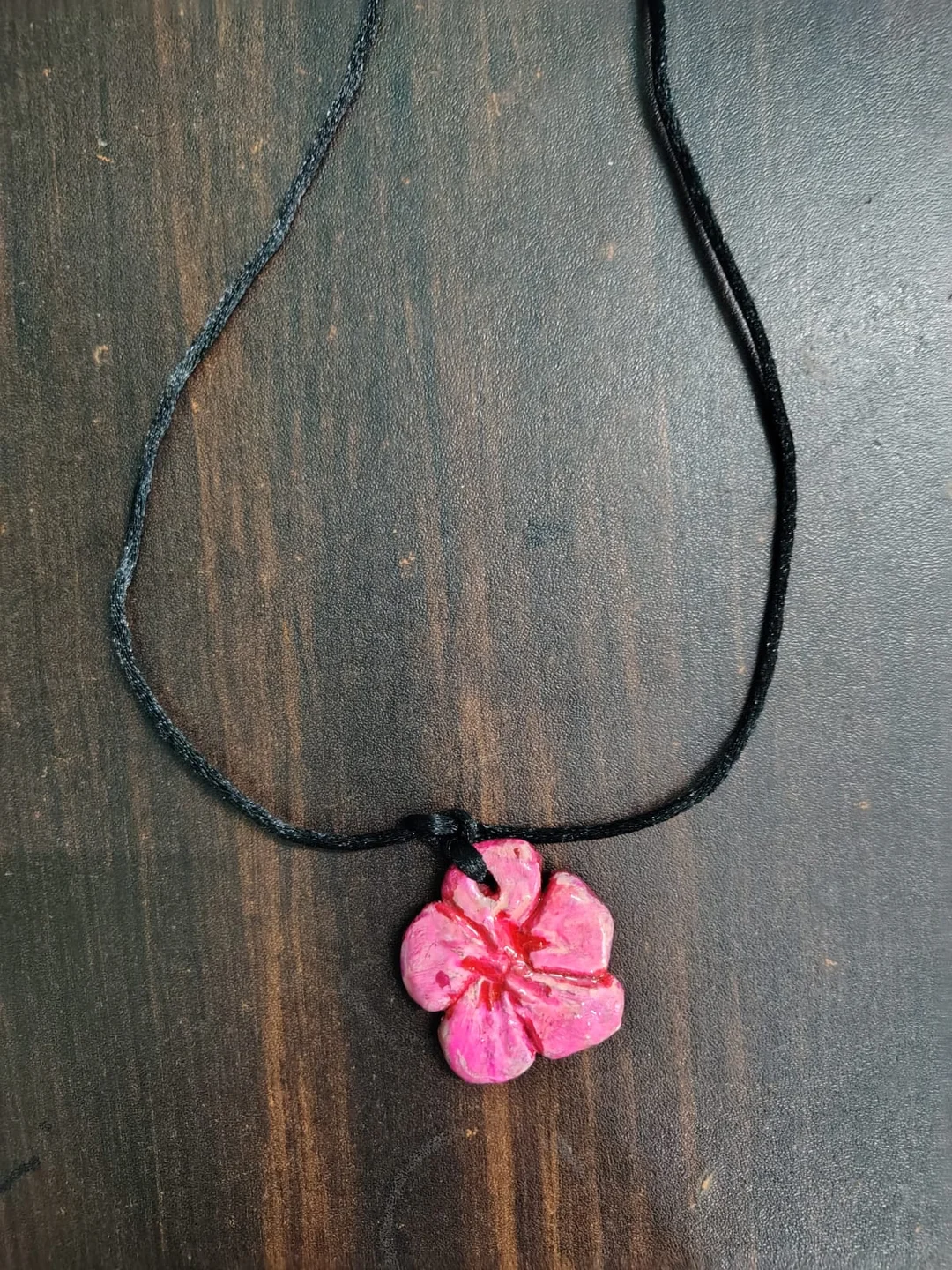 Handmade Light Pink Flower Clay Pendant Necklace with Adjustable Black Cord for Women Girls Teens – Floral Blossom Charm Handmade Jewellery Gift Boho Fashion Necklace image 1