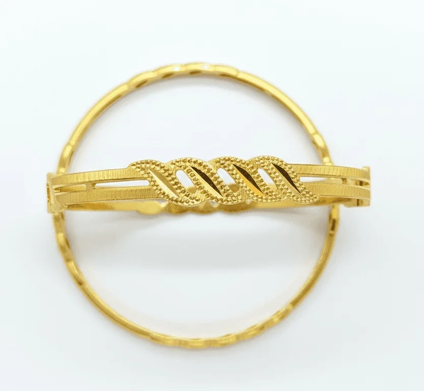 Leaf Pattern Modern Robotic Cut Bangle Pairs Gold 2.8 image 3