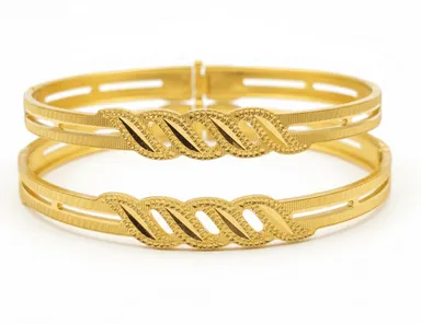 Leaf Pattern Modern Robotic Cut Bangle Pairs Gold 2.8 thumbnail 0
