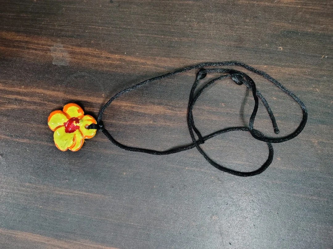 Handmade Yellow Green and Orange Flower Clay Pendant Necklace with Adjustable Black Cord Cute Floral Blossom Charm Jewellery for Women Girls Boho Fashion Pendant Gift image 1
