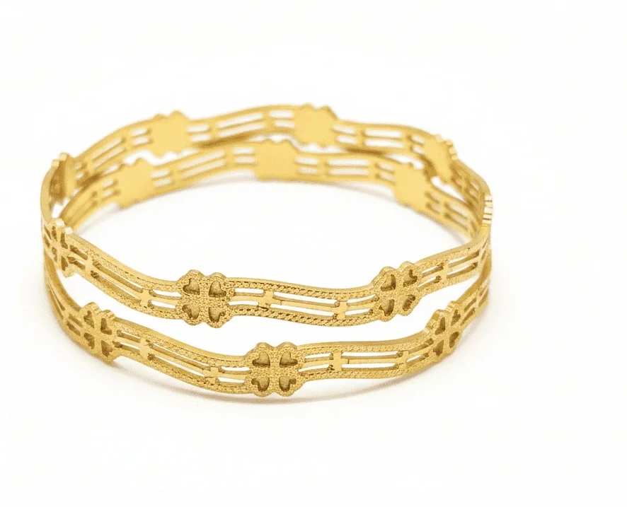 Traditional Floral Bangle Pair | Gold Plated Ethnic Bangles | Bhabyam Jewellery Gold 2.4 image 4