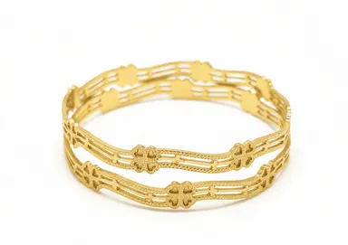 Traditional Floral Bangle Pair | Gold Plated Ethnic Bangles | Bhabyam Jewellery Gold 2.4 thumbnail 0