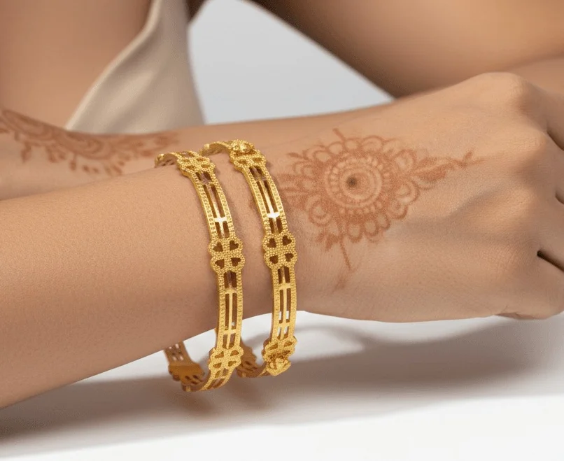 Traditional Floral Bangle Pair | Gold Plated Ethnic Bangles | Bhabyam Jewellery Gold 2.6 image 3