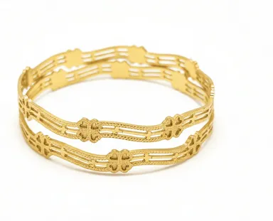 Traditional Floral Bangle Pair | Gold Plated Ethnic Bangles | Bhabyam Jewellery Gold 2.8 thumbnail 3