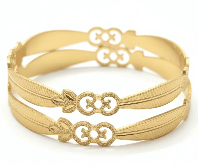traditional textured bangle pairs from Bhabyam Jewellery. Elegant ethnic bangles for weddings, festivals, and everyday traditional wear. Gold 2.10 image 2