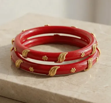 Red Pola Bangle, Bengali Pola, Traditional Bangles, Ethnic Jewellery, Bridal Bangles, Festival Jewellery, Golden Dot Bangle, Women's Bangles, Handmade Bangles, Bhabyam Jewellery Red 2.8 thumbnail 1