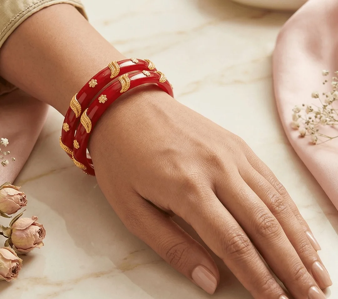 Red Pola Bangle, Bengali Pola, Traditional Bangles, Ethnic Jewellery, Bridal Bangles, Festival Jewellery, Golden Dot Bangle, Women's Bangles, Handmade Bangles, Bhabyam Jewellery Red 2.8 image 4