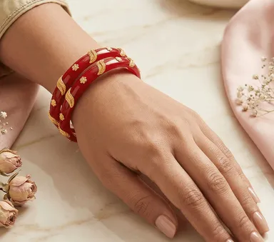 Red Pola Bangle, Bengali Pola, Traditional Bangles, Ethnic Jewellery, Bridal Bangles, Festival Jewellery, Golden Dot Bangle, Women's Bangles, Handmade Bangles, Bhabyam Jewellery Red 2.8 thumbnail 3