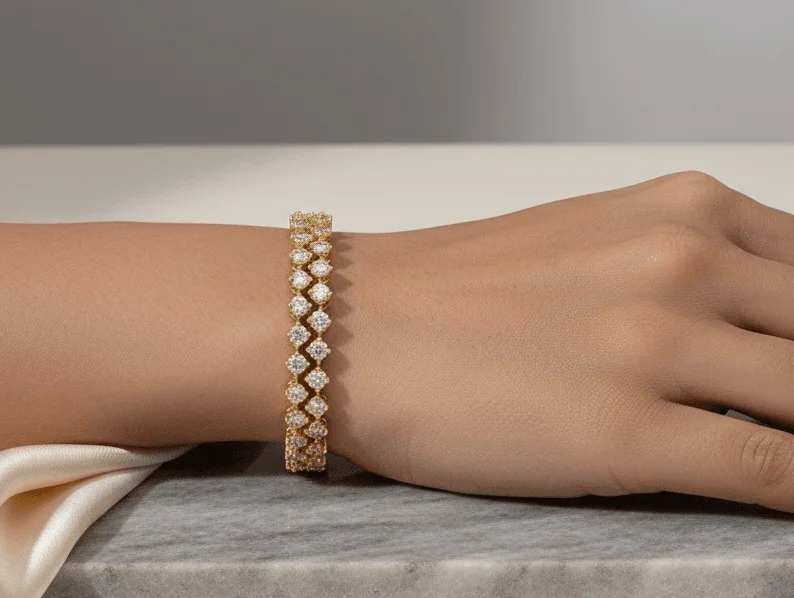 Diamond Cut Stone Studded Bangles by Bhabyam Jewellery. Premium craftsmanship, traditional design, and perfect for festive and wedding wear. Diamond Cut Stone  2.4 image 4