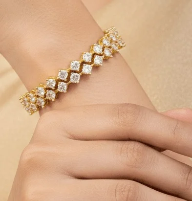 Diamond Cut Stone Studded Bangles by Bhabyam Jewellery. Premium craftsmanship, traditional design, and perfect for festive and wedding wear. Diamond Cut Stone  2.10 image 2