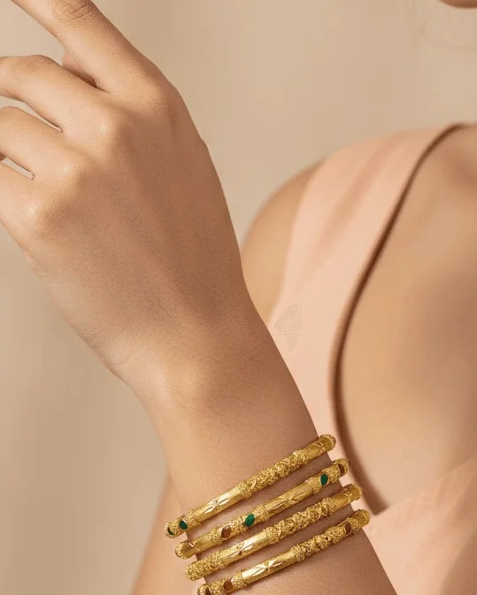 designer bangles with elegant red and green stones. Premium quality 4-piece bangle set for weddings, festivals, and ethnic wear. Green Stones 2.4 image 3