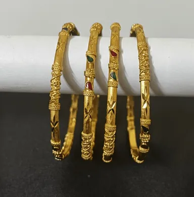 designer bangles with elegant red and green stones. Premium quality 4-piece bangle set for weddings, festivals, and ethnic wear. Green Stones 2.4 thumbnail 1