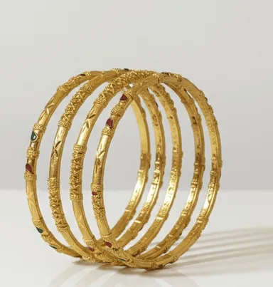designer bangles with elegant red and green stones. Premium quality 4-piece bangle set for weddings, festivals, and ethnic wear. Green Stones 2.8 thumbnail 0