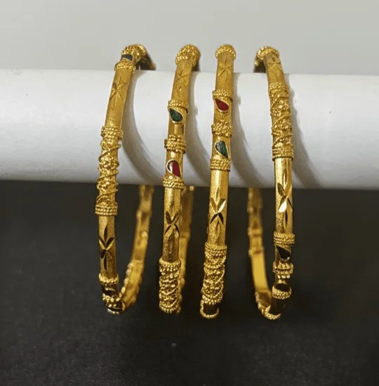 designer bangles with elegant red and green stones. Premium quality 4-piece bangle set for weddings, festivals, and ethnic wear. Green Stones 2.10 image 2