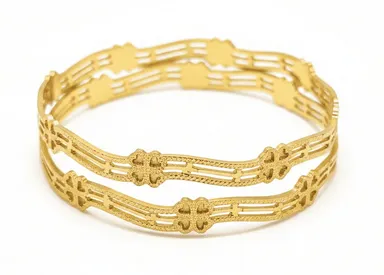Traditional Floral Bangle Pair from Bhabyam Jewellery. Elegant floral design, premium craftsmanship, lightweight, and perfect for weddings, festivals, and ethnic wear. Gold-Plated 2.4 thumbnail 0