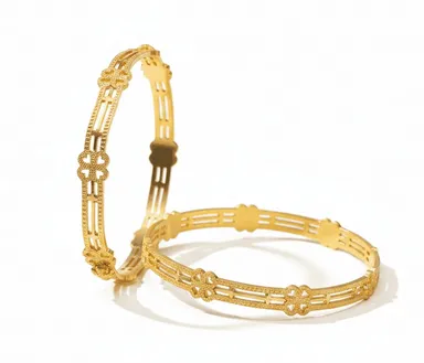 Traditional Floral Bangle Pair from Bhabyam Jewellery. Elegant floral design, premium craftsmanship, lightweight, and perfect for weddings, festivals, and ethnic wear. Gold-Plated 2.6 thumbnail 1