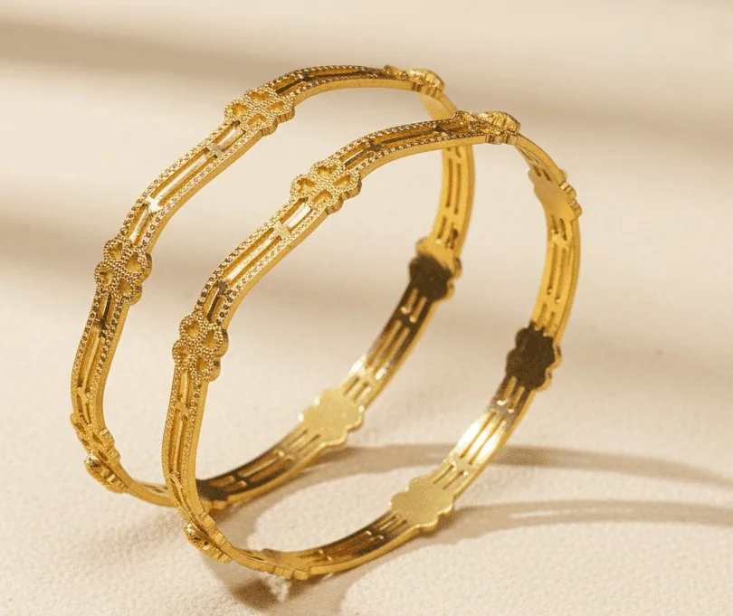 Traditional Floral Bangle Pair from Bhabyam Jewellery. Elegant floral design, premium craftsmanship, lightweight, and perfect for weddings, festivals, and ethnic wear. Gold-Plated 2.6 image 3