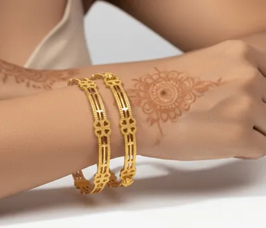 Traditional Floral Bangle Pair from Bhabyam Jewellery. Elegant floral design, premium craftsmanship, lightweight, and perfect for weddings, festivals, and ethnic wear. Gold-Plated 2.8 thumbnail 3
