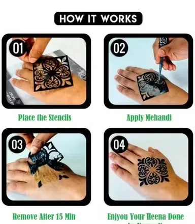 black PVC mehandi stencil for hands and body. Waterproof, easy to apply, beginner-friendly, perfect for weddings, festivals and parties. thumbnail 1
