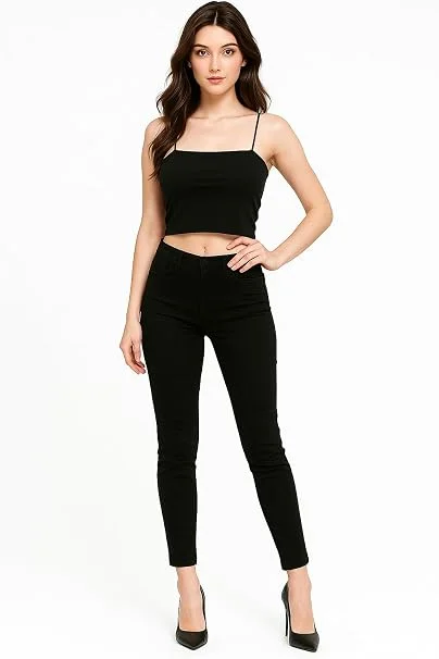 Women’s Lightly Padded Spaghetti Strap Crop Top Black 32A image 5