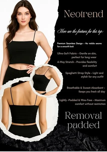 Women’s Lightly Padded Spaghetti Strap Crop Top Black 34A image 6