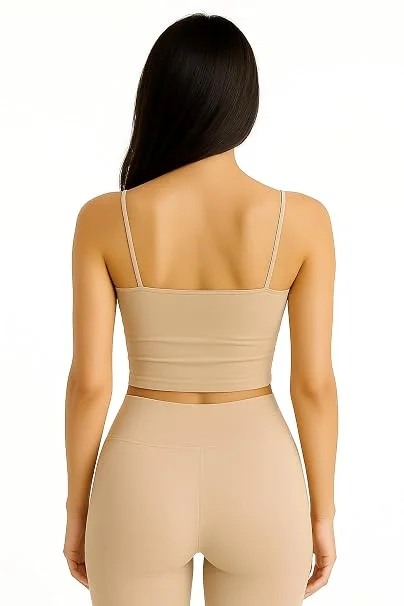Women's Seamless Square Neck Crop Top in Nude Beige – Comfortable Stretch Fit Activewear for Yoga and Everyday Casual Wear SKIN 30A image 3
