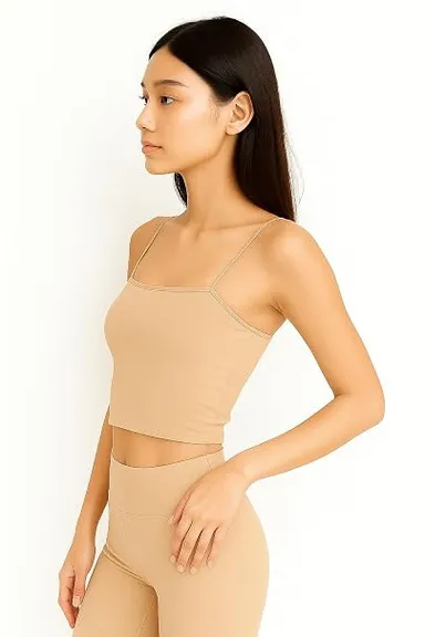 Women's Seamless Square Neck Crop Top in Nude Beige – Comfortable Stretch Fit Activewear for Yoga and Everyday Casual Wear SKIN 32B thumbnail 1