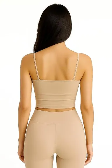 Women's Seamless Square Neck Crop Top in Nude Beige – Comfortable Stretch Fit Activewear for Yoga and Everyday Casual Wear SKIN 32B thumbnail 2