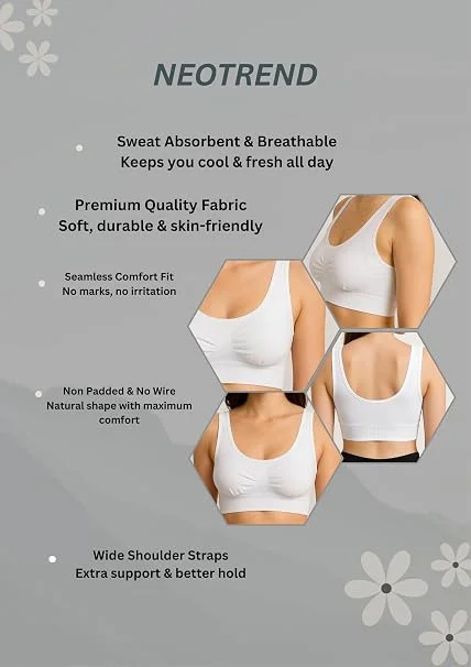 Women's Seamless Non-Padded Sports Bra | Wire-Free Yoga & Fitness Bra White WHITE 32B image 4