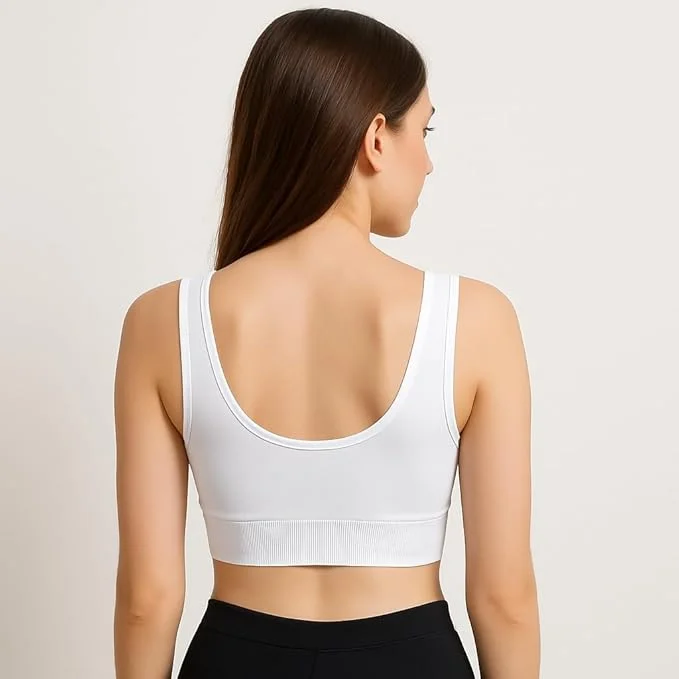 Women's Seamless Non-Padded Sports Bra | Wire-Free Yoga & Fitness Bra White WHITE 32B image 3