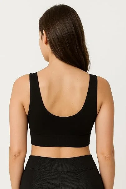 Women's Seamless Breathable Comfort Sports Bra with Wide Straps for Yoga and Everyday Activewear | Black BLACK 32B image 3
