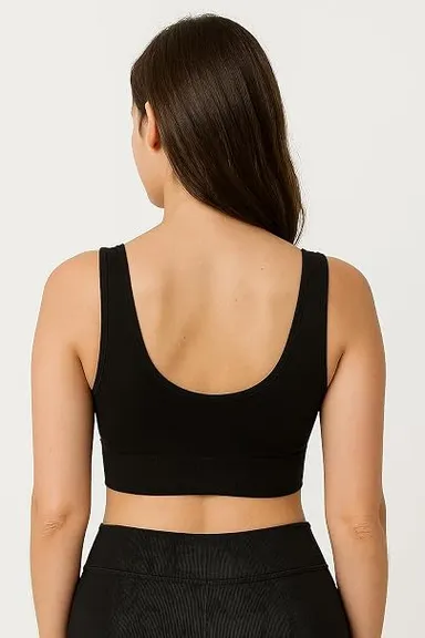 Women's Seamless Breathable Comfort Sports Bra with Wide Straps for Yoga and Everyday Activewear | Black BLACK 32B thumbnail 2