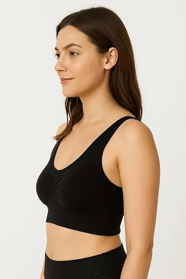 Women's Seamless Breathable Comfort Sports Bra with Wide Straps for Yoga and Everyday Activewear | Black BLACK 32B thumbnail 1