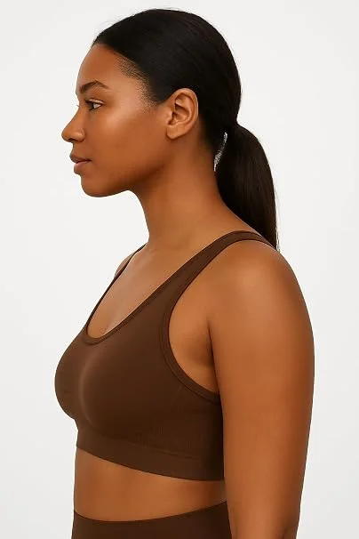 Women's Seamless Comfortable Sports Bra in Solid Brown for Yoga, Gym, and Activewear COFFIE 32A image 2