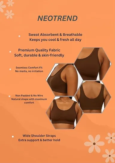 Women's Seamless Comfortable Sports Bra in Solid Brown for Yoga, Gym, and Activewear COFFIE 32B thumbnail 3
