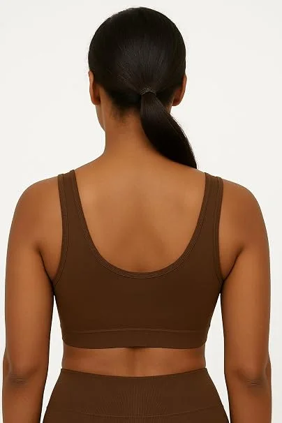 Women's Seamless Comfortable Sports Bra in Solid Brown for Yoga, Gym, and Activewear COFFIE 32B image 3