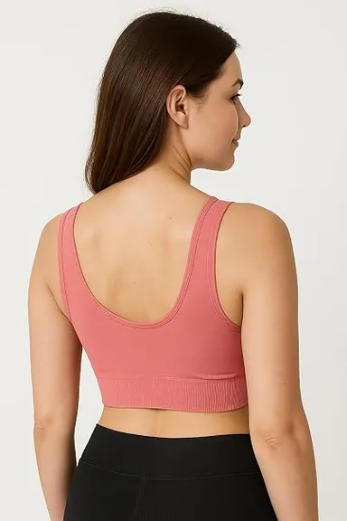 Seamless Comfortable Wireless Daily Wear Sports Bra for Women - Dusty Rose Breathable Stretchable Fitness Top  CORAL 34A thumbnail 2