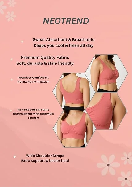 Seamless Comfortable Wireless Daily Wear Sports Bra for Women - Dusty Rose Breathable Stretchable Fitness Top  CORAL 34A image 4