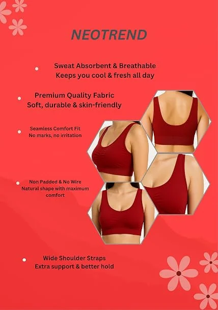Premium Seamless Non-Padded Everyday Comfort Sports Bra for Women |Deep Maroon MAROON 32B image 4