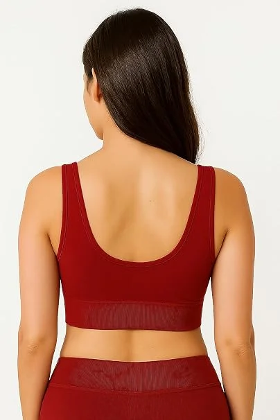 Premium Seamless Non-Padded Everyday Comfort Sports Bra for Women |Deep Maroon MAROON 32B image 3