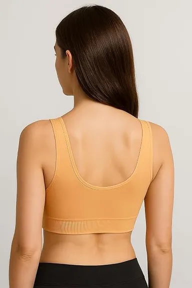 Women's Seamless Comfortable Wire-Free Everyday Yoga Sports Bra in Light Peach SKIN 32A thumbnail 2