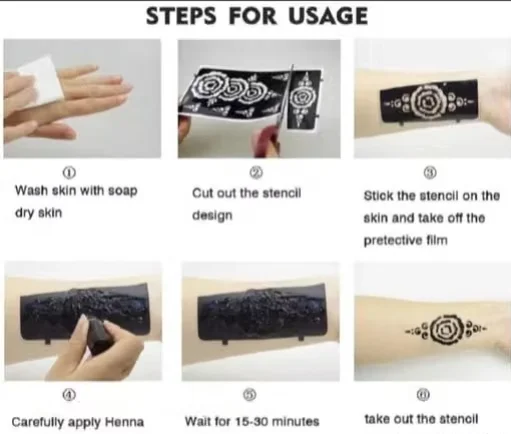 Reusable Black Mehndi Hand Stencil for Women | Temporary Tattoo Template (Pack of 2) image 3