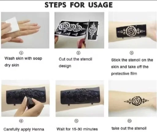 Mehandi Hand Temporary Tattoo Stencil in Black for beautiful henna-inspired hand designs. Easy to apply, waterproof, long-lasting image 3