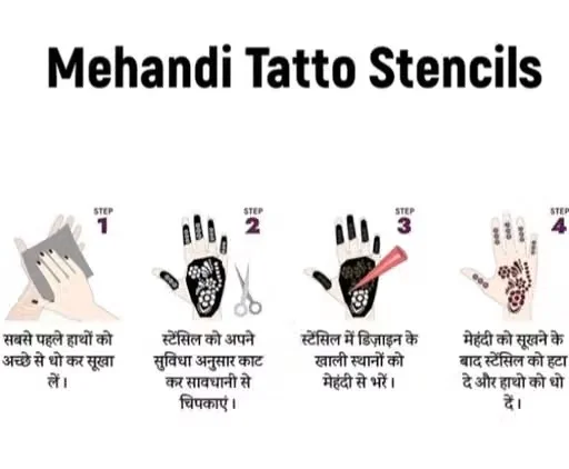 Mehandi Hand Temporary Tattoo Stencil in Black for beautiful henna-inspired hand designs. Easy to apply, waterproof, long-lasting image 2