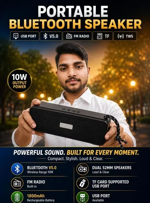 portable bluetooth speaker with super bass, bluetooth speaker with type c charging, wireless speaker image 2